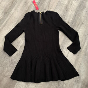 Catherine Malandrino Sweater Womens Small Black Ribbed Knit Pullover Back Zipper